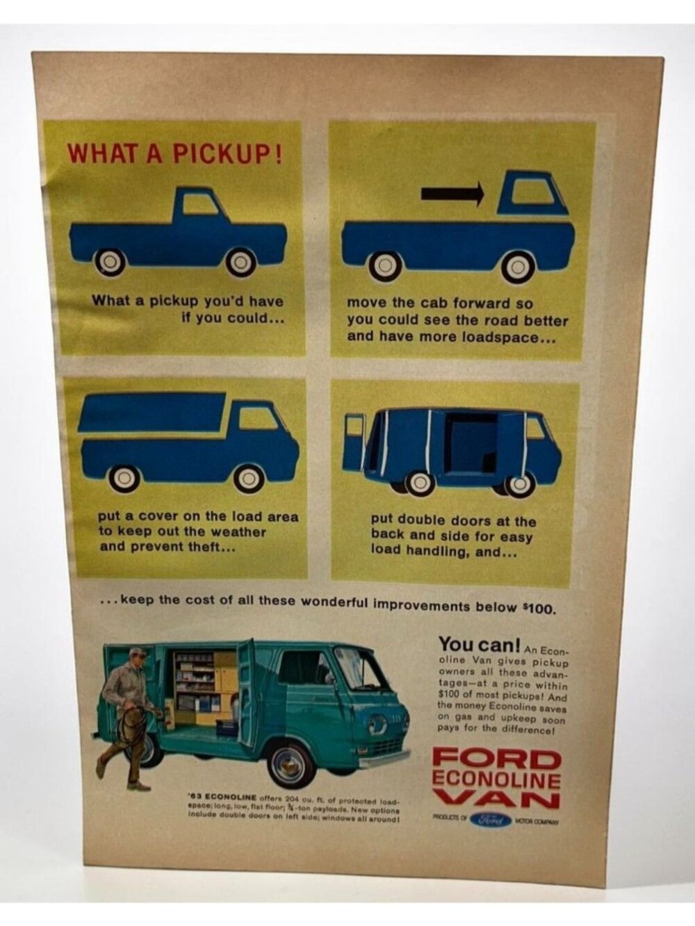 1963 Ford Econoline Van Vintage Print Ad 1960s Retro Auto Car Wall Art